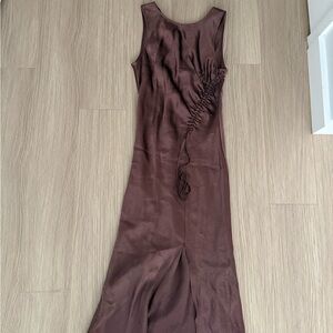 Rails Brown Ruched Satin Midi Dress